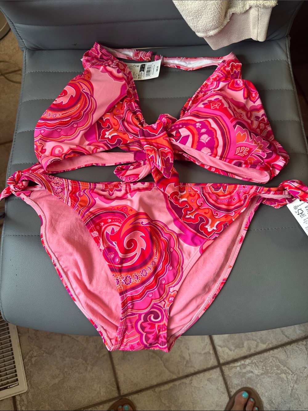 Lauren Ralph Lauren Pink & Fuchsia Swirl Tie Bikini Set